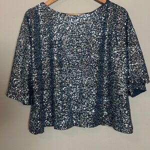 GAP Sequin Women's Top in Silver Gray Blue Crop Oversized